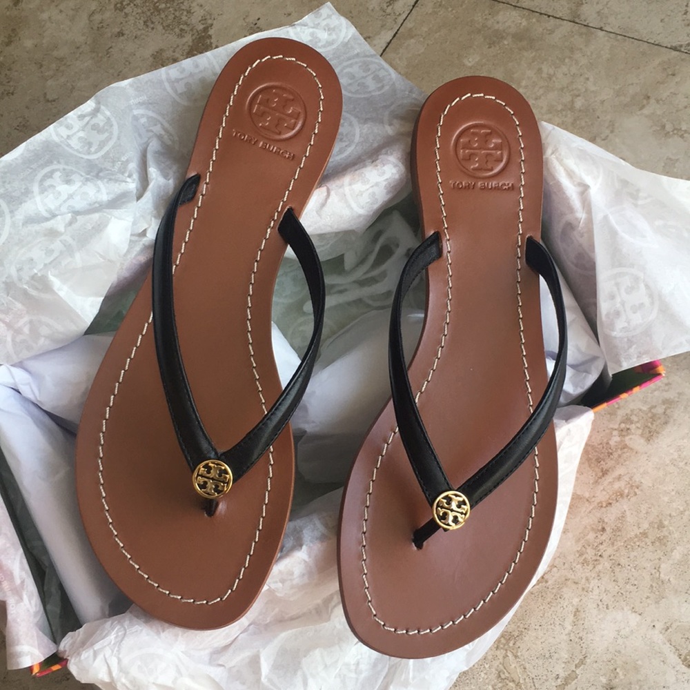NEW Tory Burch Terra Flip Flops black - Picture 1 of 8